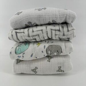 Aden + Anais Muslin Swaddle Blankets 4 Pack Baby Animal Monkey Bird Elephant Pri